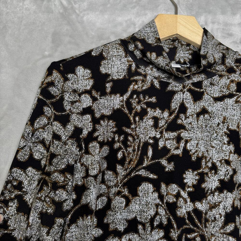 Chico's Shirt Womens M Black Floral Mock Neck Long Sleeve Stretch Knit Shimmer - Picture 4 of 9